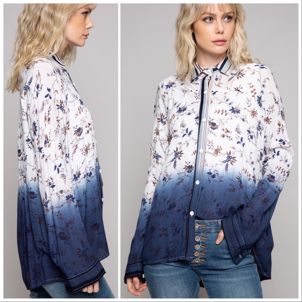 *CLEARANCE* POL Woven Ombré Button Down Top - Picture 4 of 10